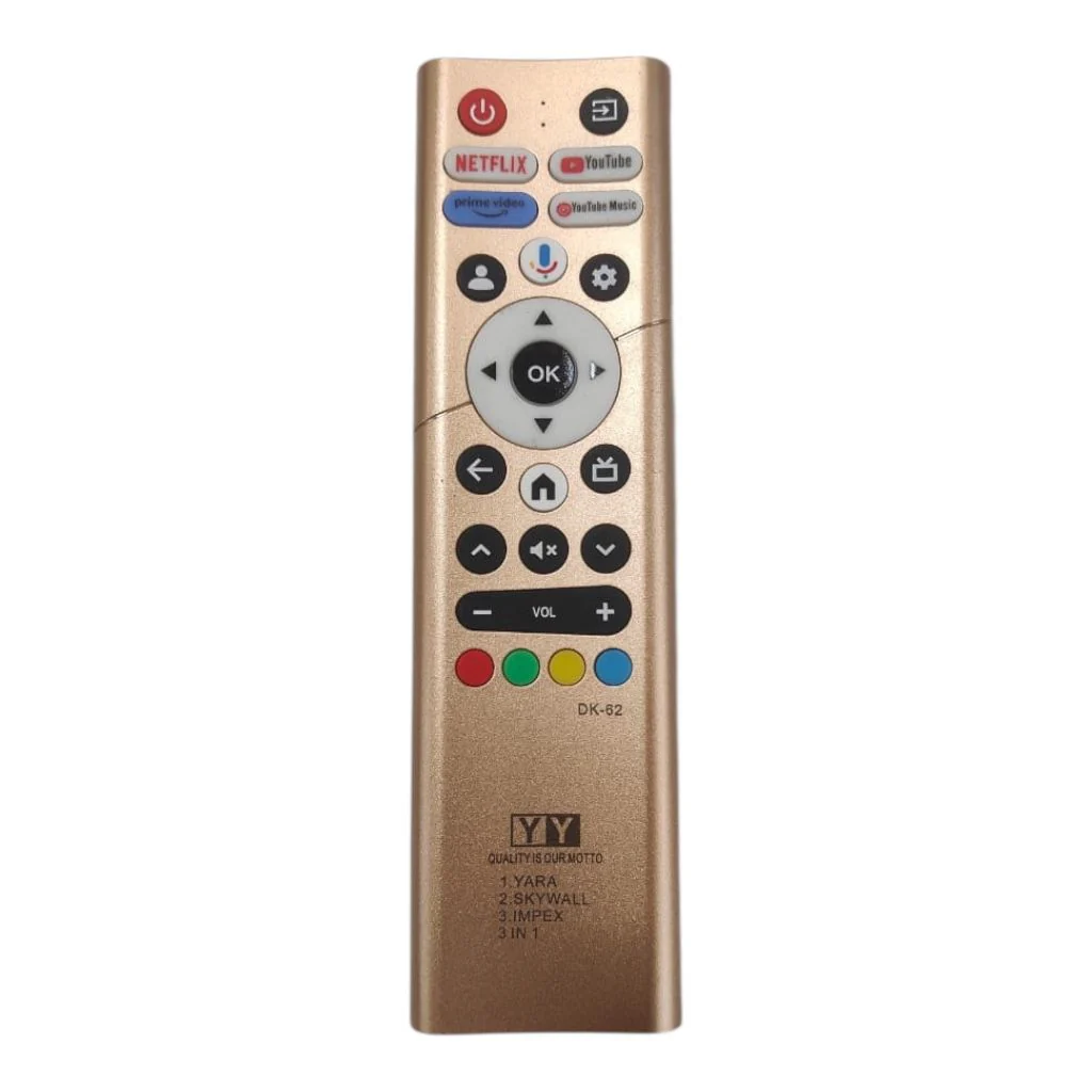 3-in-1 Smart LED TV Remote Control | Replacement for YARA, IMPEX, SKYWALL | Non-Voice Function (DK-62)