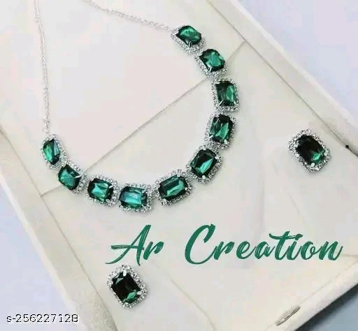 Anuttam Kundan and Crystal Necklace Choker Set for Women – Adjustable with Earrings