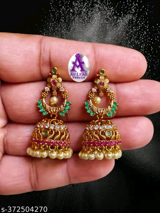 Attractive Trendy Avirah Pearls Designer CZ Jhumkhas with Pearls Beats for Women's & Girls - Image 2
