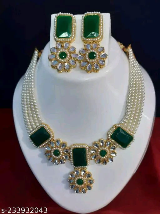 Elegant Kundan Beads Choker Necklace Set for Women | Gold-Plated Alloy Jewelry with Matching Earrings"
