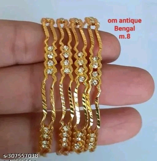 Elegant Gold-Plated Traditional Bangle Set for Women & Girls - 4 Pcs with Cubic Zirconia Stones - Image 2