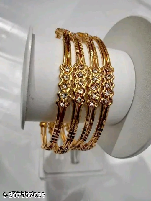 Elegant Gold Plated Traditional Bangle Set for Women & Girls – 4 Pcs with Cubic Zirconia Stones - Image 2