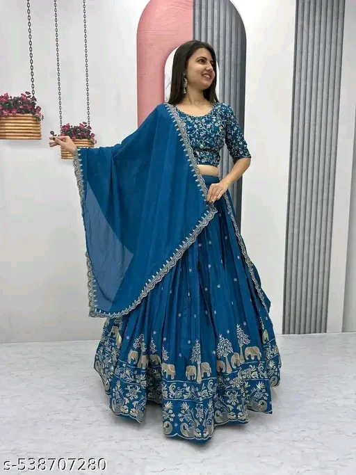 New Design Chinon Silk Heavy Embroidery Work Lehenga Choli for Women #