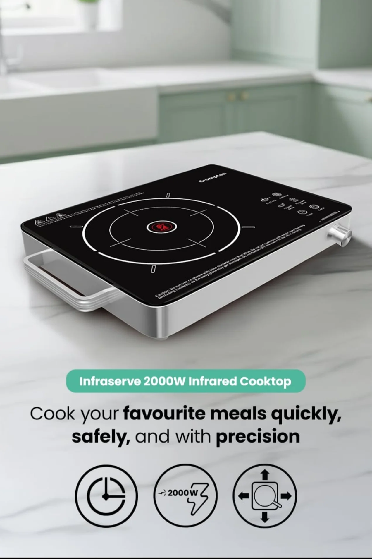 Crompton Infraseve 2000W Infrared Induction Cooktop – Feather Touch Controls, LED Display, Overheat Protection, Fast Cooking Infrared Stove - Image 5