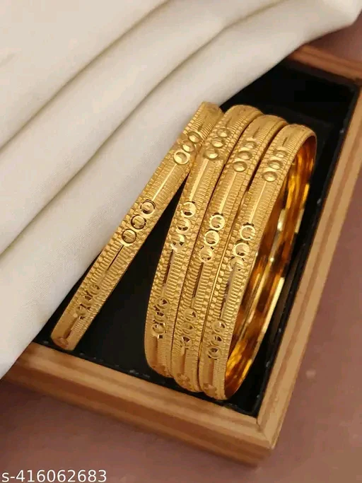 Diva Glittering Gold-Plated Bangle Set – Elegant Alloy Bracelet Description: