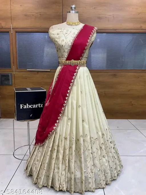 Trending Embroidered Unstitched Half Saree Lehenga with Blouse & Dupatta for Women #