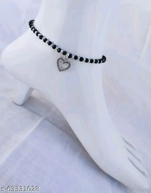 Charming Heart Crystal Anklet for Women & Girls - Adjustable Black & White Chain"