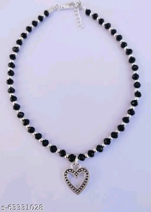 Charming Heart Crystal Anklet for Women & Girls - Adjustable Black & White Chain" - Image 2