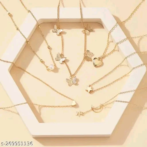Jewels Galaxy Gold Plated Six-Piece Layered Necklace for Women & Girls - Adjustable, Elegant Design