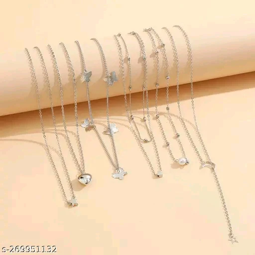 Jewels Galaxy Silver Plated "Six-Pieces" Layered Necklace for Women & Girls - Adjustable Free Size - Image 3