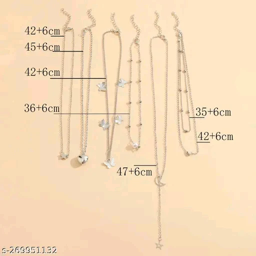 Jewels Galaxy Silver Plated "Six-Pieces" Layered Necklace for Women & Girls - Adjustable Free Size - Image 4