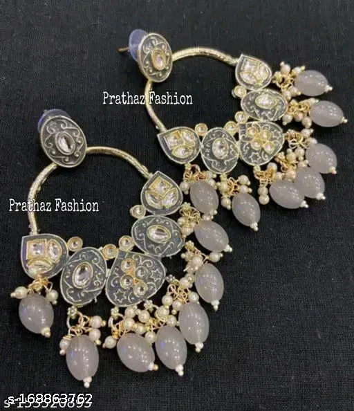 Jeweriche Imitation Beautiful Chandelier Earrings for Girls & Women (Paan Meena-Rani) | Gold-Plated with Kundan Stones