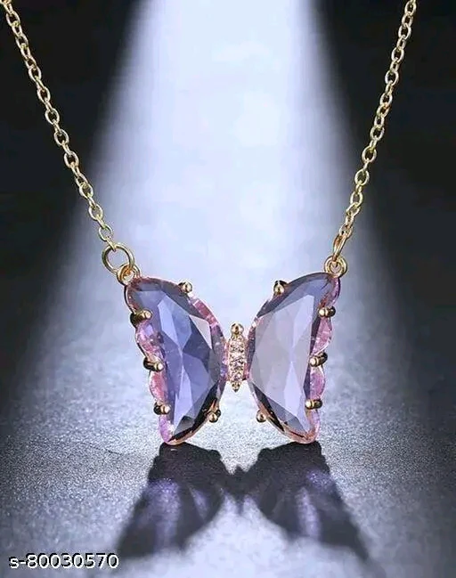 M Trusted Charming Rose Purple Gold Crystal Butterfly Necklace For Women And GirlsM Trusted Charming Rose Purple Gold Crystal Butterfly Necklace for Women and Girls