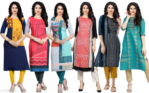 Navlik 3 Women's Crepe Straight Kurta (Pack of 6)*