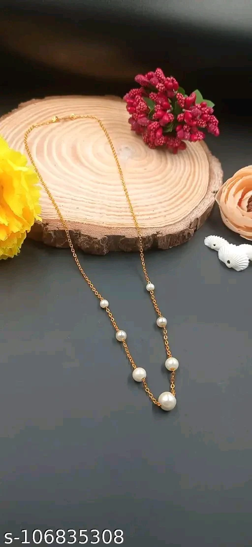 Chic Gold-Plated Pearl Necklace for Women & Girls – Elegant Long Choker for Special Occasions - Image 2