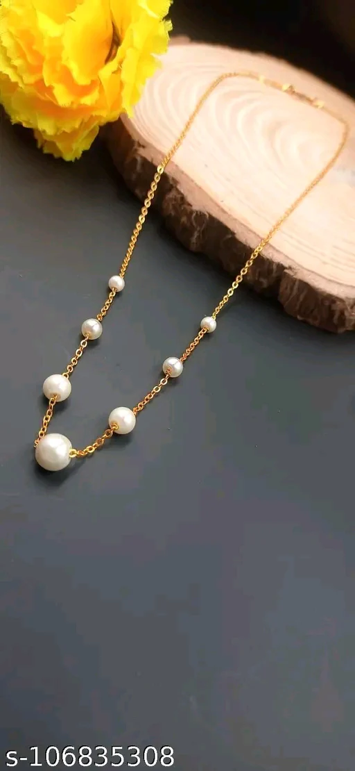 Chic Gold-Plated Pearl Necklace for Women & Girls – Elegant Long Choker for Special Occasions - Image 3