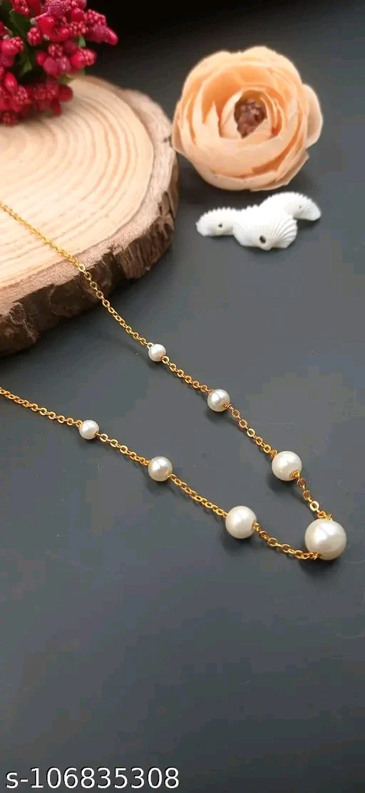 Chic Gold-Plated Pearl Necklace for Women & Girls – Elegant Long Choker for Special Occasions - Image 4
