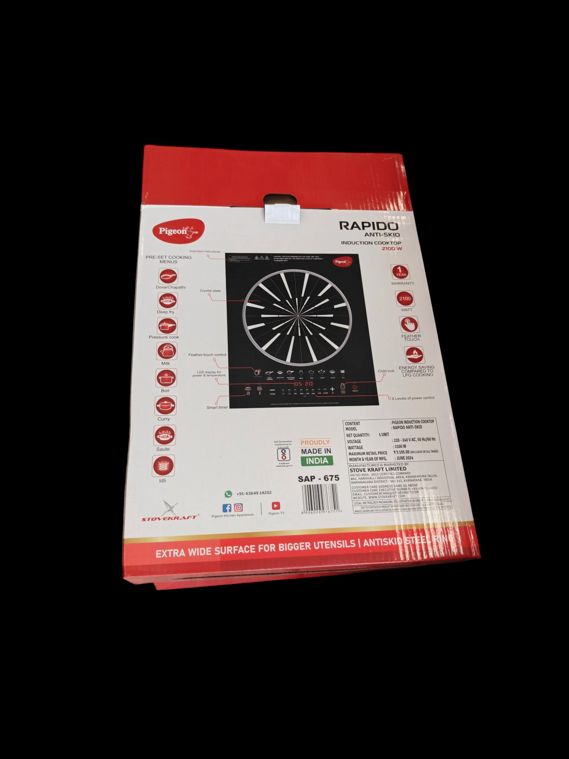 Pigeon Rapido Anti-Skid Induction Cooktop β 2100W High Power | 8 Preset Menus | Feather Touch Control | Energy Saving Cooker - Image 4