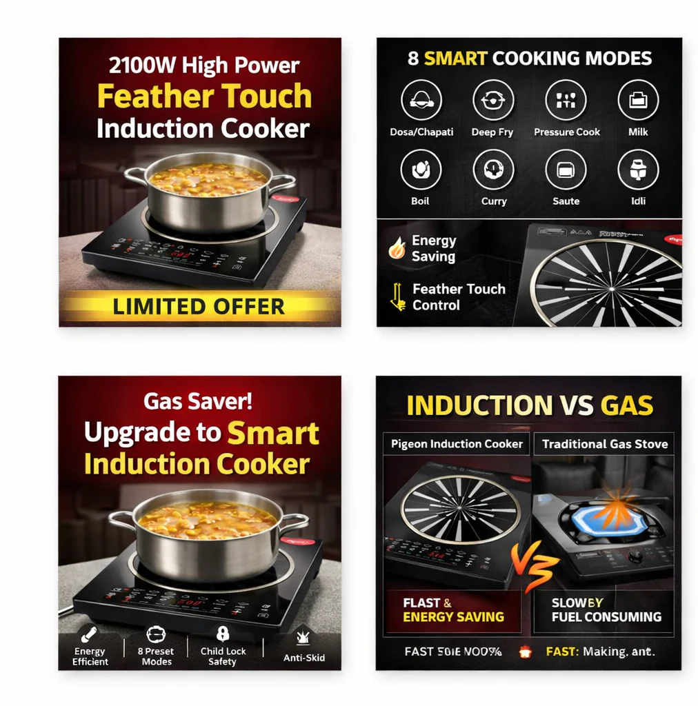 Pigeon Rapido Anti-Skid Induction Cooktop β 2100W High Power | 8 Preset Menus | Feather Touch Control | Energy Saving Cooker - Image 8