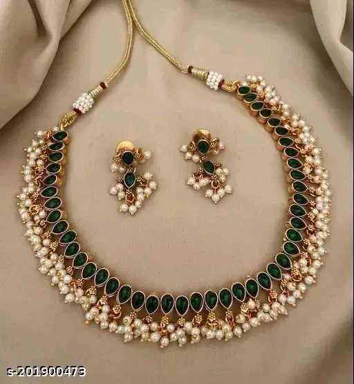 Princess Unique Gold-Plated Pearl Necklace & Earrings Set - Adjustable & Elegant"
