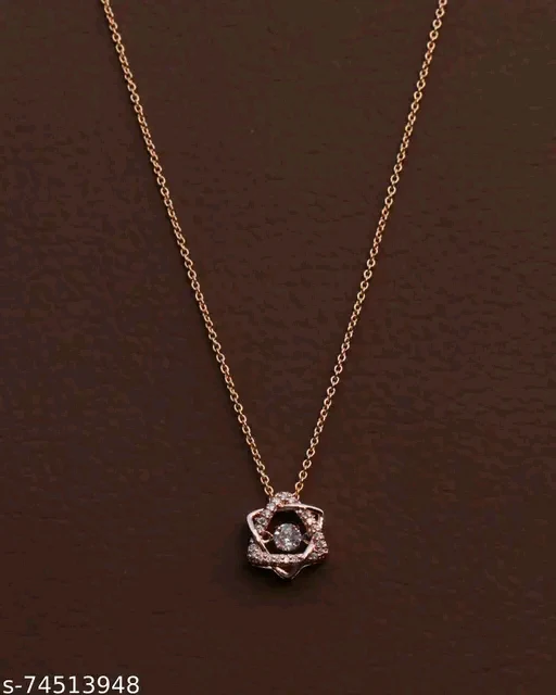 Rose Gold American Diamond Pendant &amp; Chain Set for Women - Elegant Cubic Zirconia Necklace