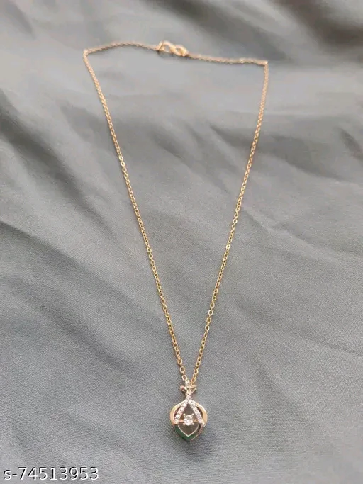 Rose Gold American Diamond Pendant &amp; Chain Set for Women – Cubic Zirconia, Short Necklace, Brass Base Metal, Free Size - Image 3
