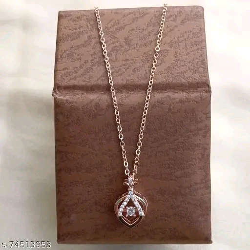 Rose Gold American Diamond Pendant &amp; Chain Set for Women – Cubic Zirconia, Short Necklace, Brass Base Metal, Free Size - Image 6