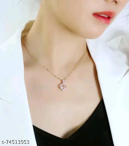 Rose Gold American Diamond Pendant &amp; Chain Set for Women – Cubic Zirconia, Short Necklace, Brass Base Metal, Free Size - Image 8