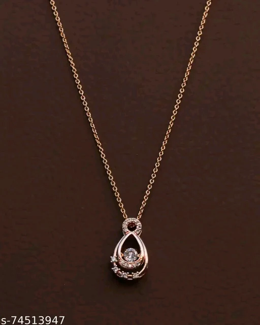 Rose Gold American Diamond Pendant & Chain Set for Women – Elegant Cubic Zirconia Necklace