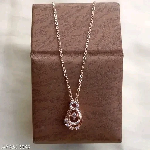Rose Gold American Diamond Pendant & Chain Set for Women – Elegant Cubic Zirconia Necklace - Image 2