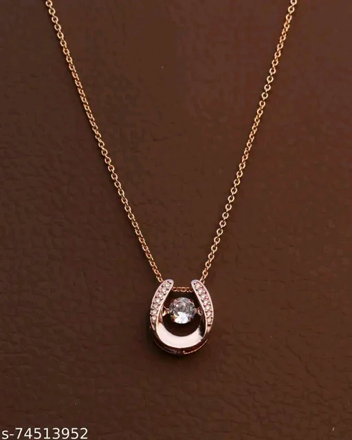 Rose Gold American Diamond Pendant & Chain Set for Women - Elegant Cubic Zirconia Necklace