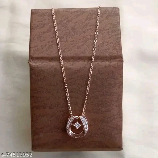 Rose Gold American Diamond Pendant & Chain Set for Women - Elegant Cubic Zirconia Necklace - Image 2