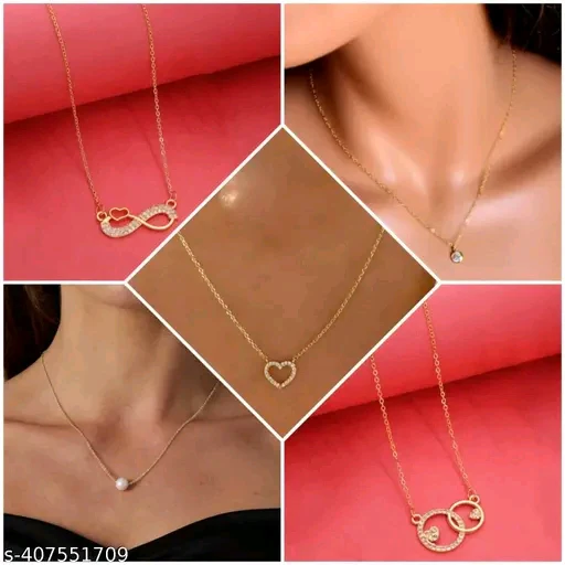 Shimmering Gold Plated Necklace Combo for Women & Girls – Elegant Brass Bib Chain (Set of 5)