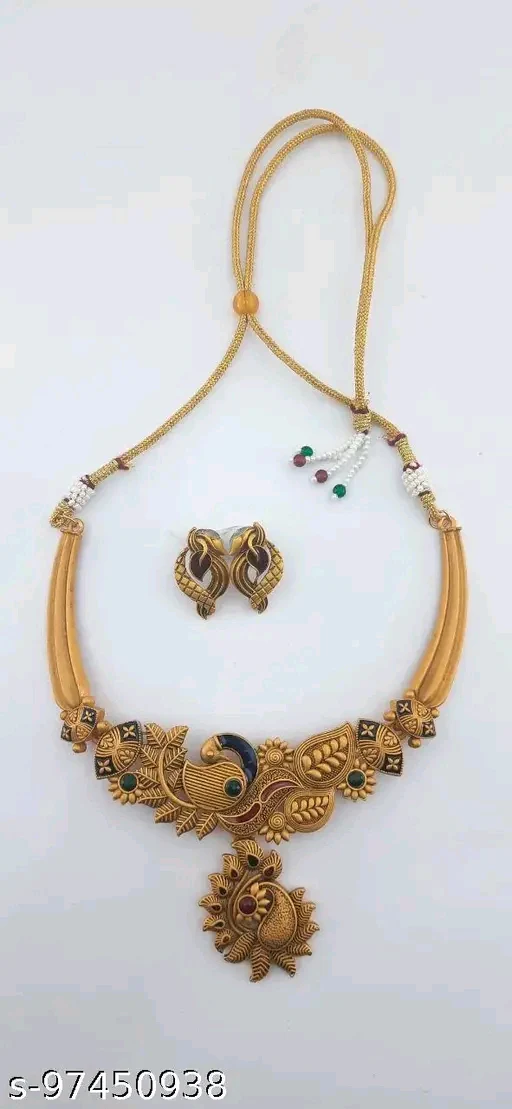 Elegant Gold-Plated Fashion Jewelry Set for Women & Girls β Adjustable Necklace & Earrings with Artificial Stones" - Image 2