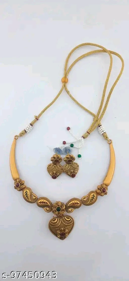 Elegant Brass-Plated Necklace & Earring Set β Perfect for Women & Girls" - Image 2