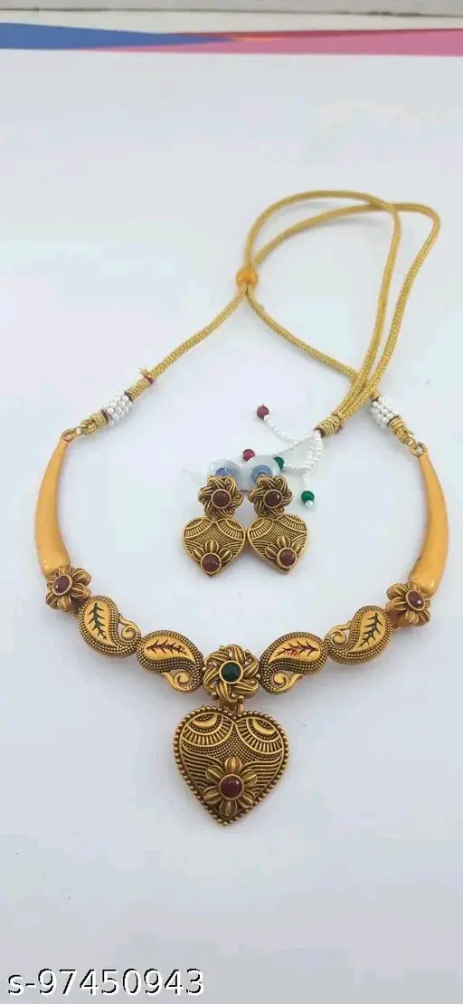 Elegant Brass-Plated Necklace & Earring Set β Perfect for Women & Girls" - Image 3