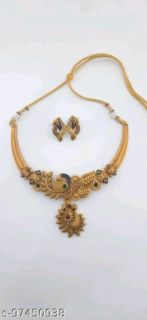 Elegant Gold-Plated Fashion Jewelry Set for Women & Girls β Adjustable Necklace & Earrings with Artificial Stones" - Image 3